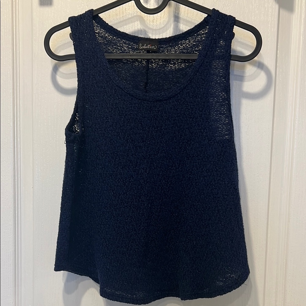 Navy Blue Knit Flowy Women's Tank Top